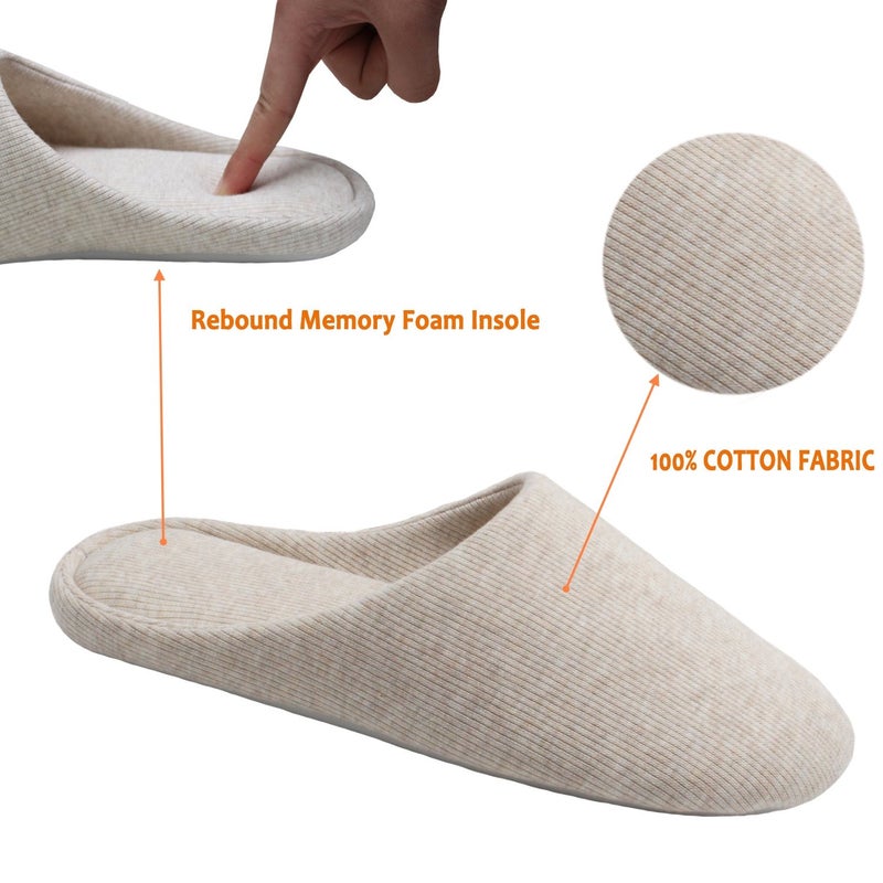 ofoot Women's House Slippers Memory Foam Indoor Shoes,Washable Cotton Non-Slip Rubber Sole,Japanese Style Slip-Ons for Plantar Fasciitis,Lightweight Gift for Mom/Wife (3-Light-beige, US 5-6) - Image 3